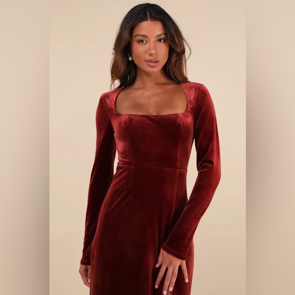 LULUS Rust Velvet Long Sleeve Column Dress (Brand New)